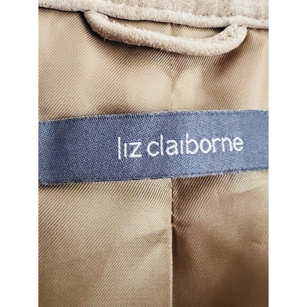 Vintage Liz Claiborne Brown 100% Suede Leather Satin Lined Button Up Jacket Med - Picture 6 of 8